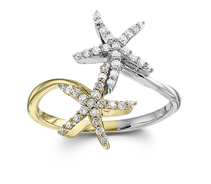 14K Two-Tone Gold Diamond Starfish Ring