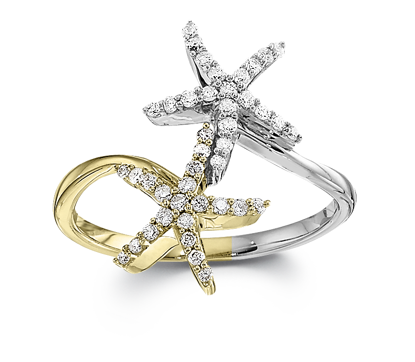 14K Two-Tone Gold Diamond Starfish Ring