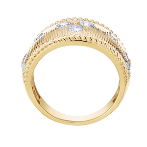 14K Yellow Gold Wide Shank Diamond Fashion Ring