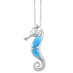 Larimar and CZ Sterling Silver Nautical Seahorse Pendant