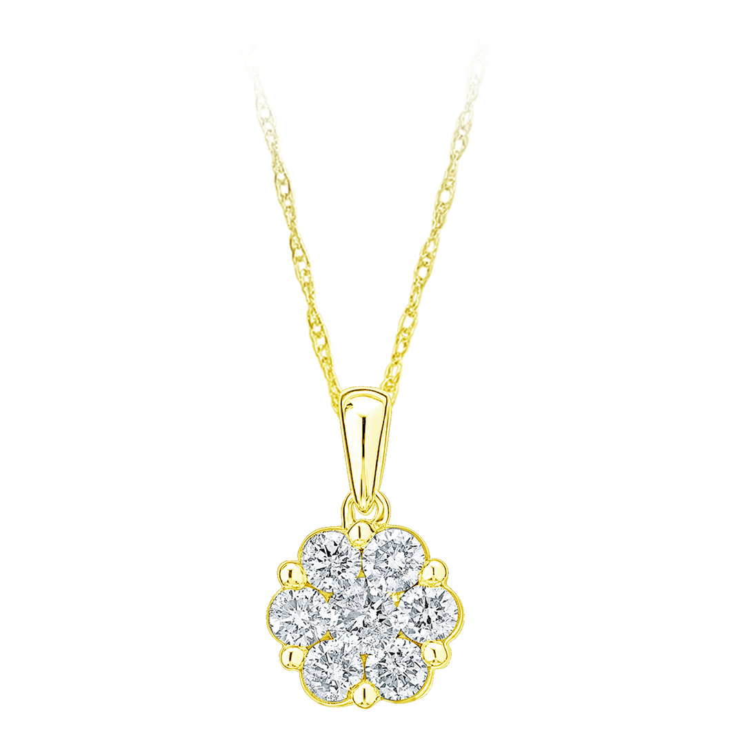 10K Yellow Gold Diamond Cluster Pendant