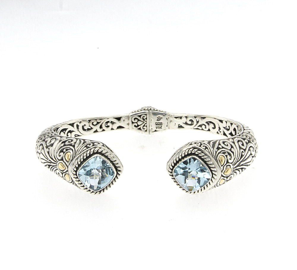 Sterling Silver and 18K Gold Blue Topaz Bangle