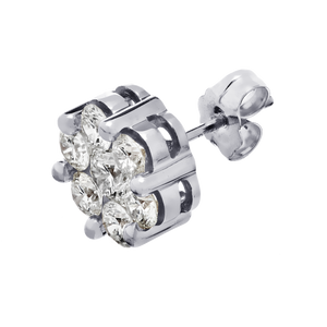 10K White Gold Diamond Cluster Earrings
