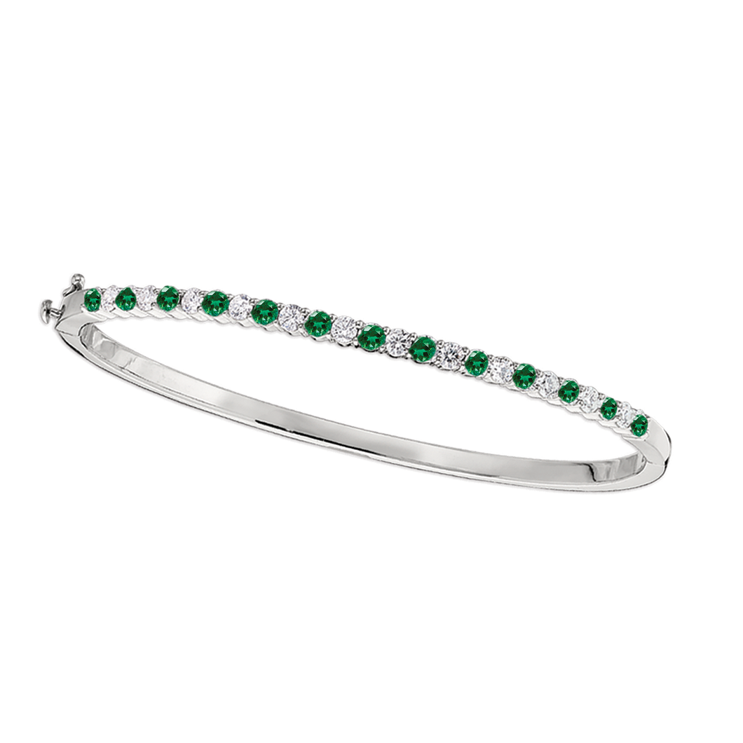 14K Gold Diamond and Emerald Bangle