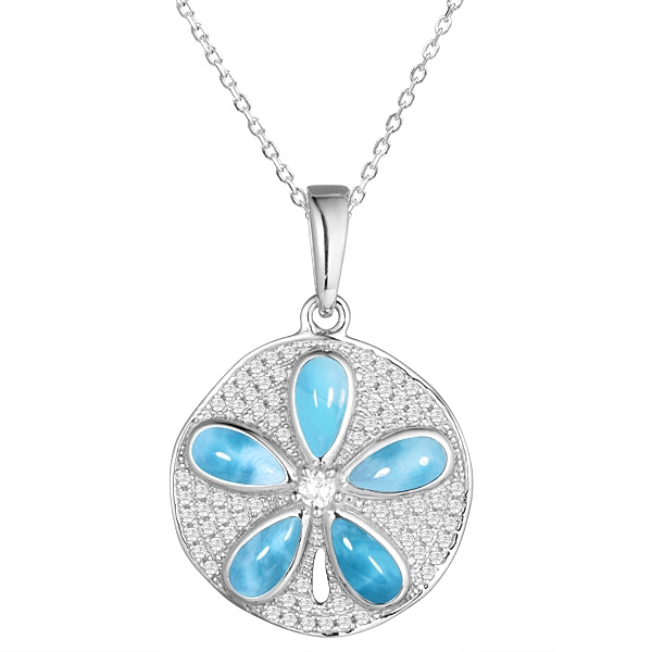 Larimar and Pavé CZ Sterling Silver Sand Dollar Pendant