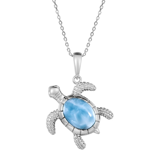 Larimar Sterling Silver Sea Turtle Pendant