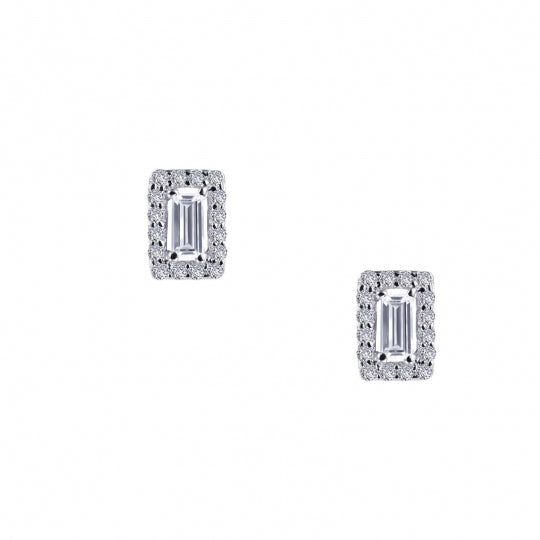 Sterling Silver Simulated Diamond Baguette Halo Earrings