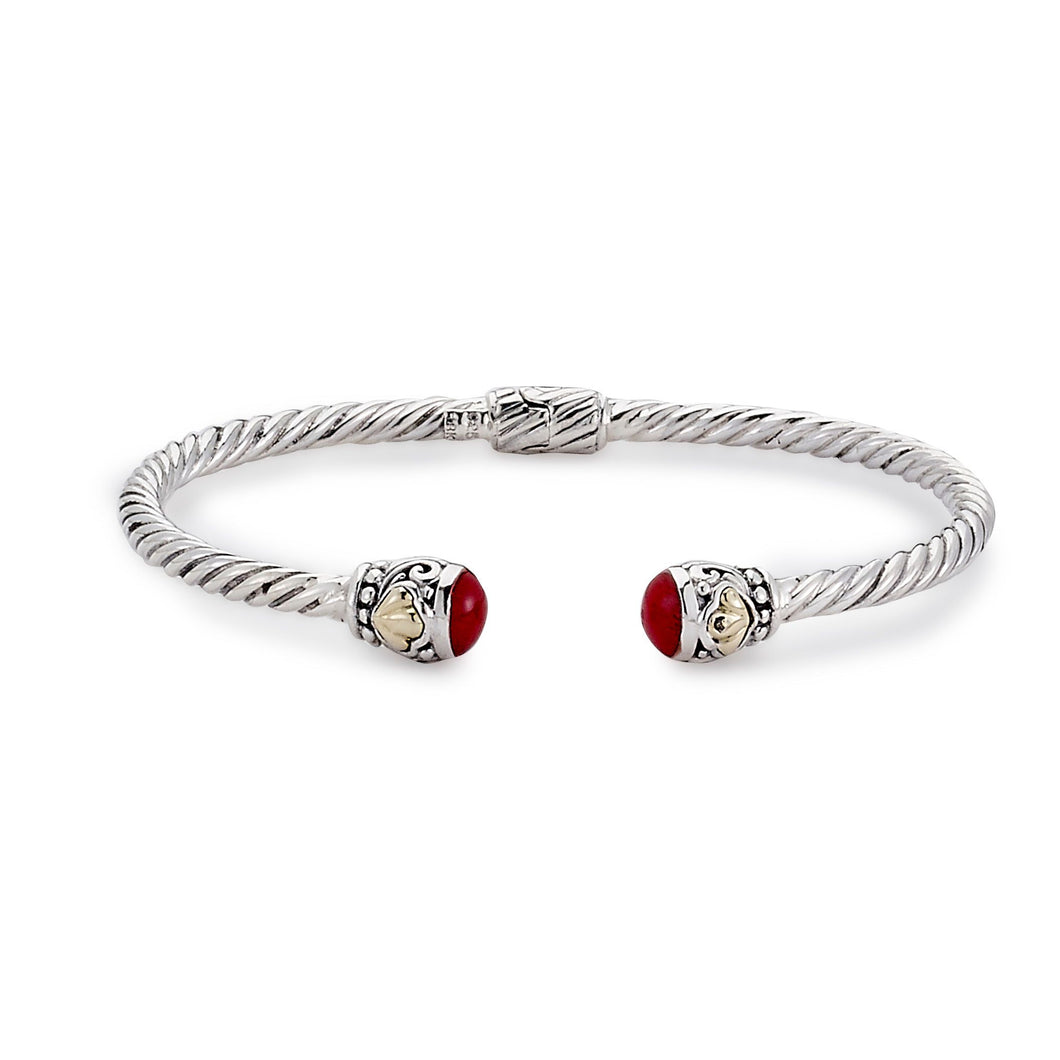 Sterling Silver and 18K Gold Coral Bangle