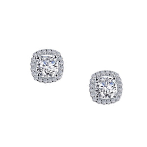 Sterling Silver Simulated Diamond Cushion Halo Earrings