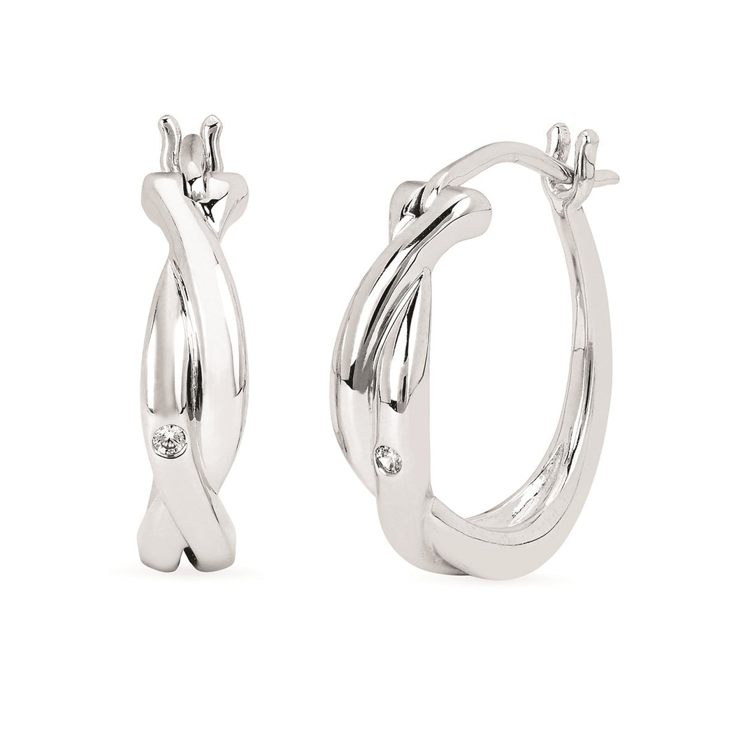 Sterling Silver Diamond Twisted Hoop Earrings