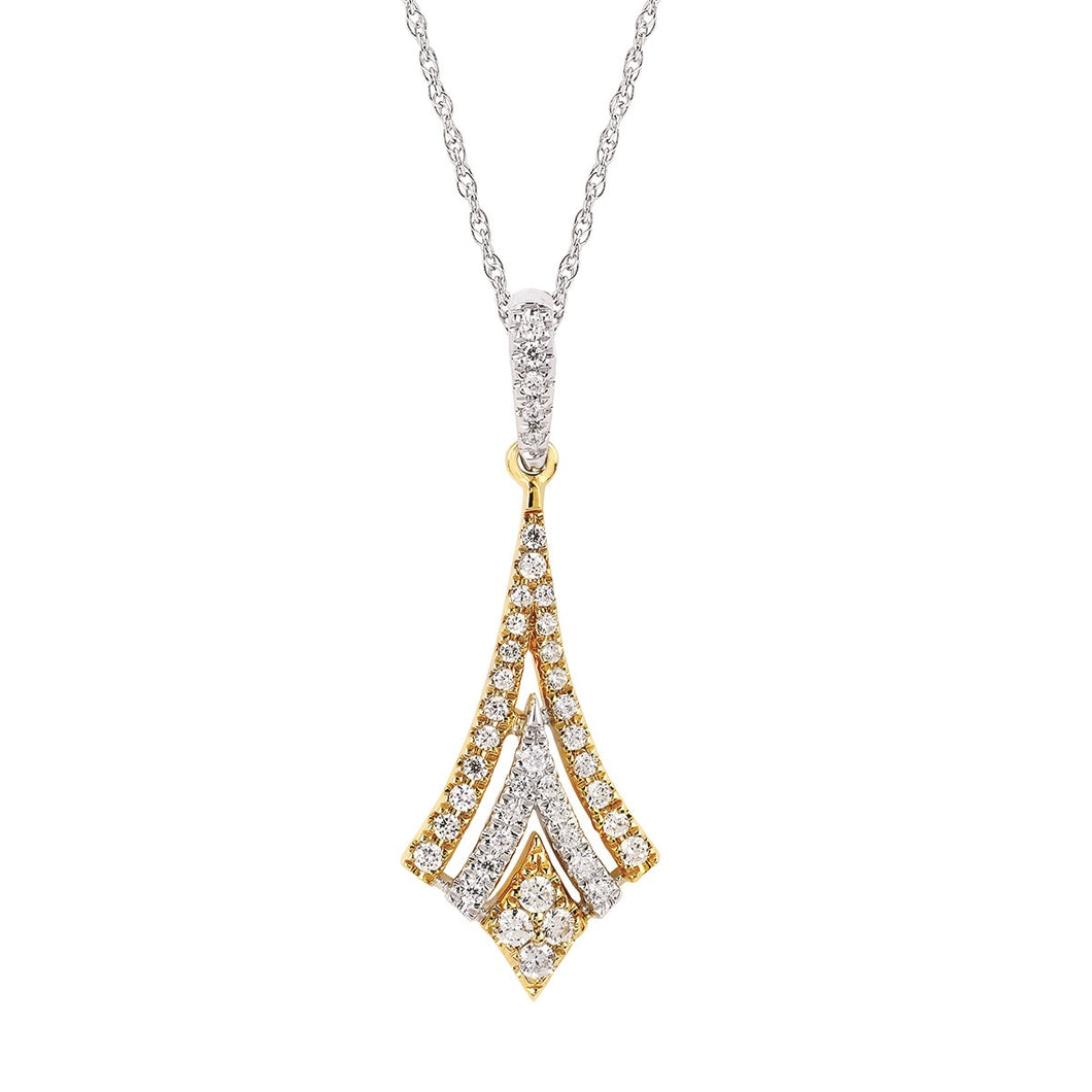 14K Two-Tone Gold Diamond Art Deco Style Pendant