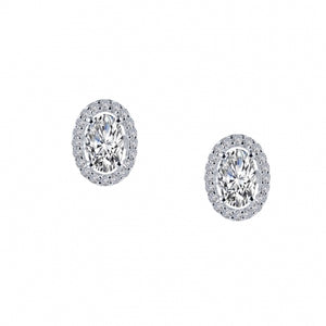 Sterling Silver Simulated Diamond Oval Halo Earrings