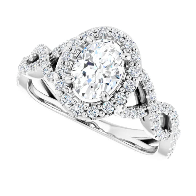 oval twisted infinity halo engagement ring
