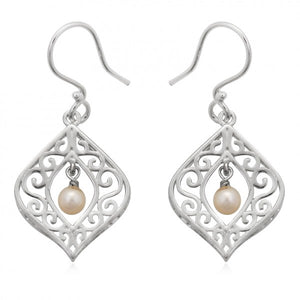 Southern Gates Sterling Silver Framed Drop Pearl Earrings