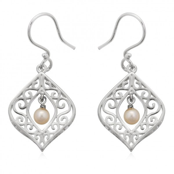 Southern Gates Sterling Silver Framed Drop Pearl Earrings