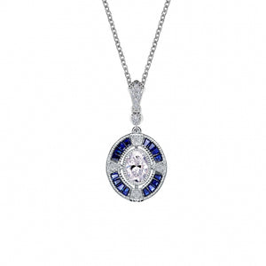 Sterling Silver Lab-Grown Sapphire and Simulated Diamond Pendant