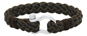 Sterling Silver and Braided Brown Leather Shackle Bracelet