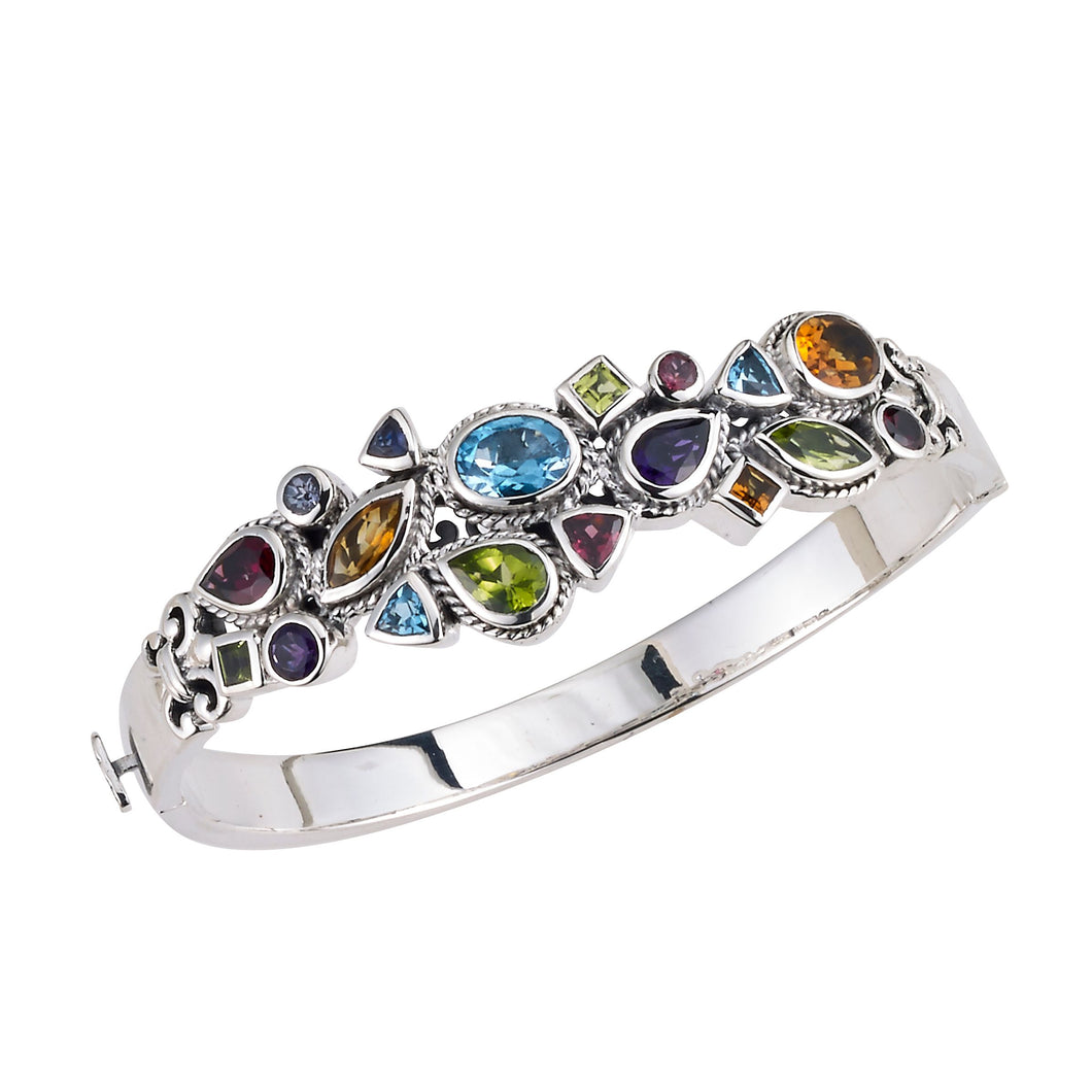 Sterling Silver Multi Gemstone Bangle